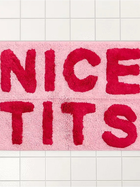 Urban Outfitters Other - Urban Outfitters Pink Bath Mat with Bold Red Lettering Area rug carpet bathroom